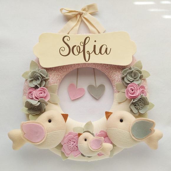 Guirlanda Passarinhos de Feltro Cinza e Rosa - Sofia