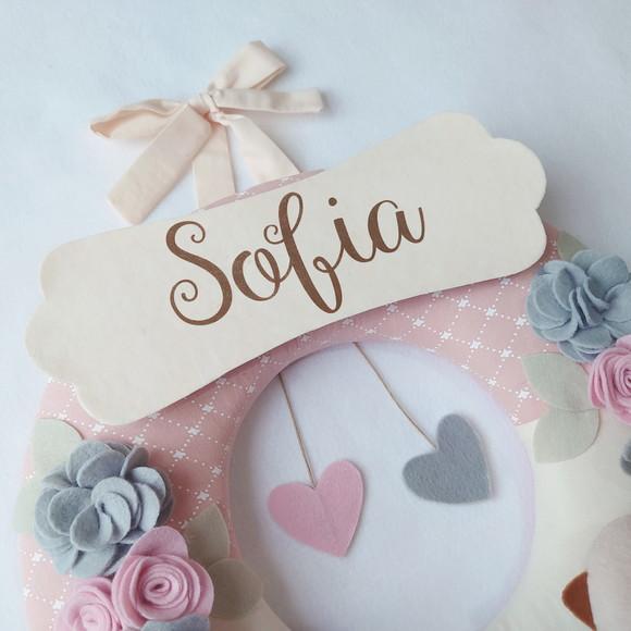 Guirlanda Passarinhos de Feltro Cinza e Rosa - Sofia