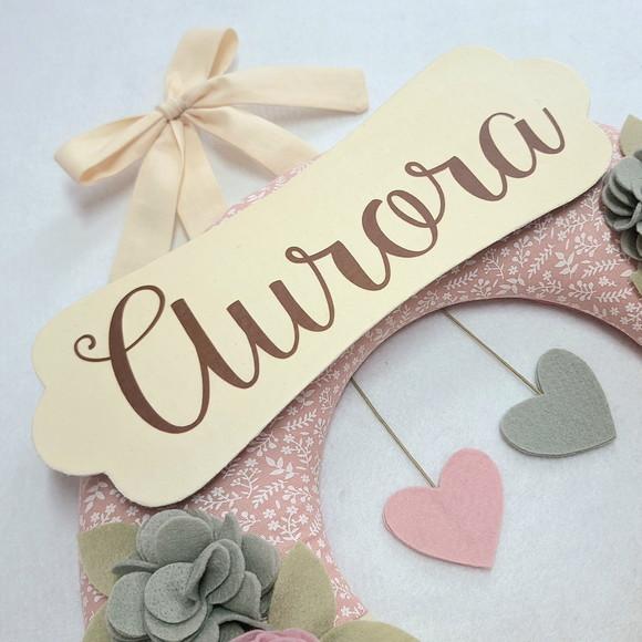 Guirlanda Passarinhos de Feltro Cinza e Rosa Aurora
