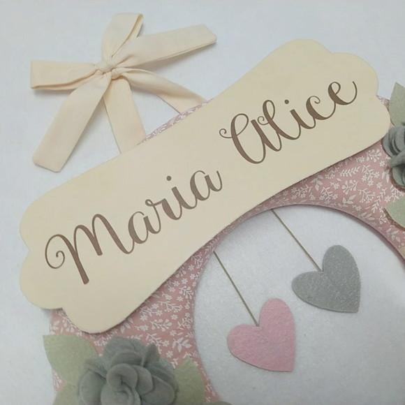 Guirlanda Passarinhos de Feltro Cinza e Rosa Maria Alice