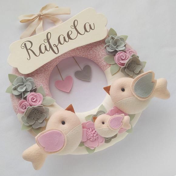 Guirlanda Passarinhos de Feltro Cinza e Rosa Rafaela