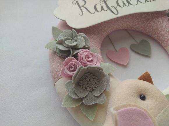Guirlanda Passarinhos de Feltro Cinza e Rosa Rafaela