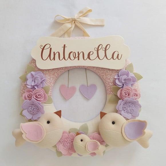 Guirlanda Passarinhos de Feltro Lilás e Rosa - Antonella