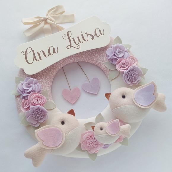 Guirlanda Passarinhos de Feltro Lilás e Rosa - Ana Luísa