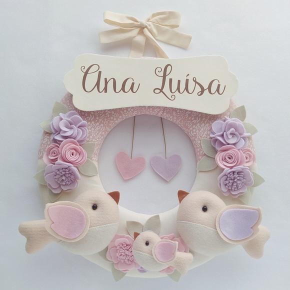 Guirlanda Passarinhos de Feltro Lilás e Rosa - Ana Luísa