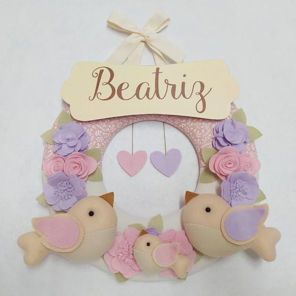 Guirlanda Passarinhos de Feltro Lilás e Rosa - Beatriz