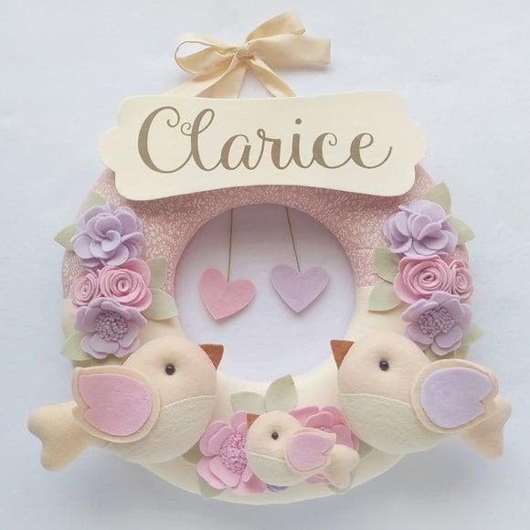 Guirlanda Passarinhos de Feltro Lilás e Rosa - Clarice