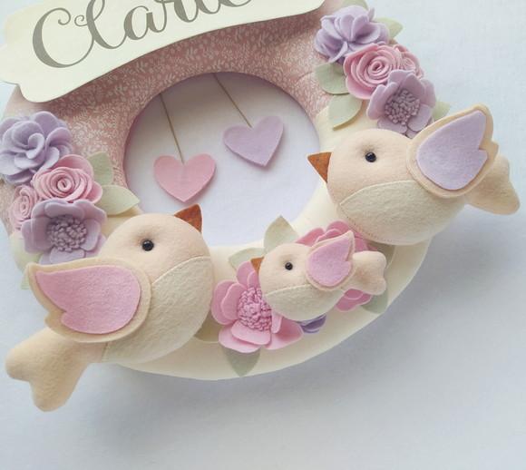 Guirlanda Passarinhos de Feltro Lilás e Rosa - Clarice