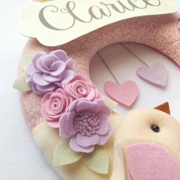 Guirlanda Passarinhos de Feltro Lilás e Rosa - Clarice