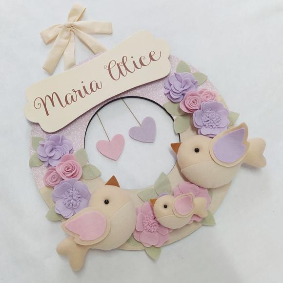 Guirlanda Passarinhos de Feltro Lilás e Rosa - Maria Alice