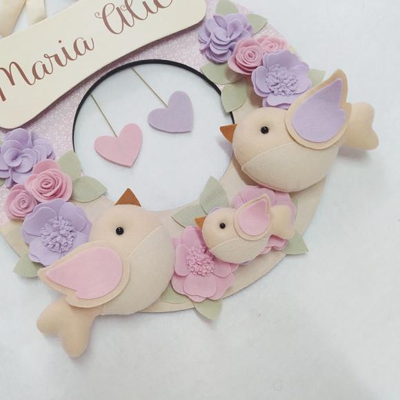 Guirlanda Passarinhos de Feltro Lilás e Rosa - Maria Alice