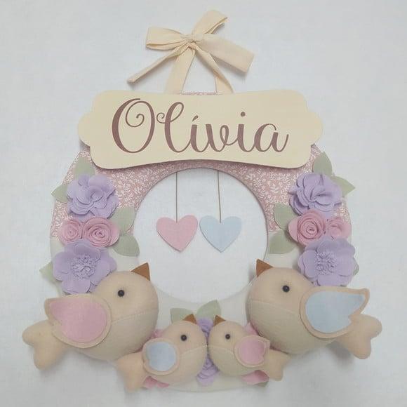 Guirlanda Passarinhos de Feltro Lilás e Rosa Alice