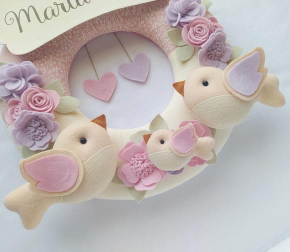 Guirlanda Passarinhos de Feltro Lilás e Rosa - Maria Luíza