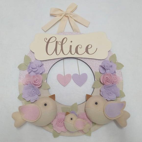 Guirlanda Passarinhos de Feltro Lilás e Rosa Alice