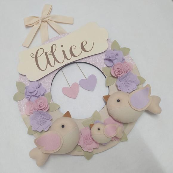 Guirlanda Passarinhos de Feltro Lilás e Rosa Alice