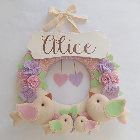 Guirlanda Passarinhos de Feltro Lilás e Rosa Alice