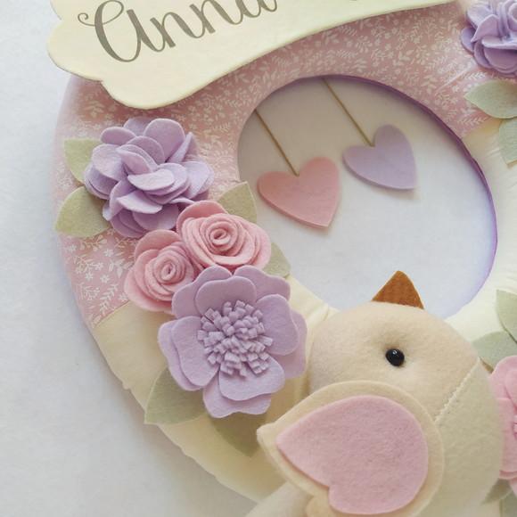 Guirlanda Passarinhos de Feltro Lilás e Rosa Anna Laura