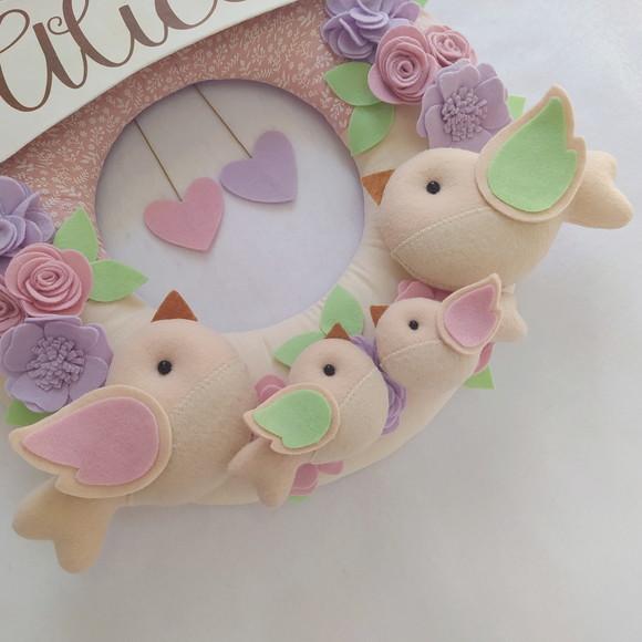 Guirlanda Passarinhos de Feltro Lilás e Rosa Alice