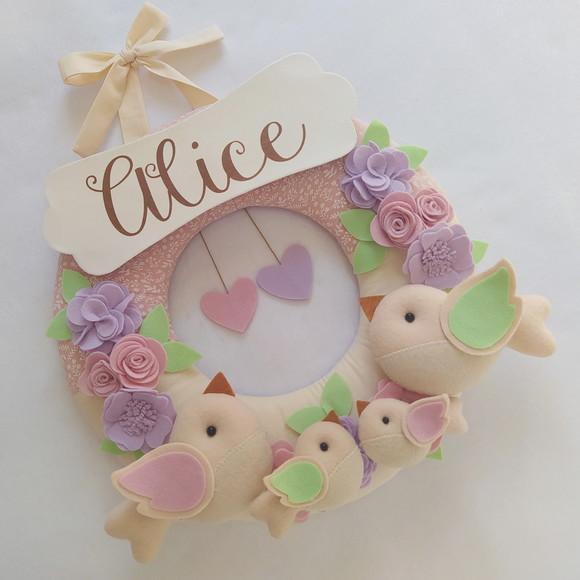 Guirlanda Passarinhos de Feltro Lilás e Rosa Alice
