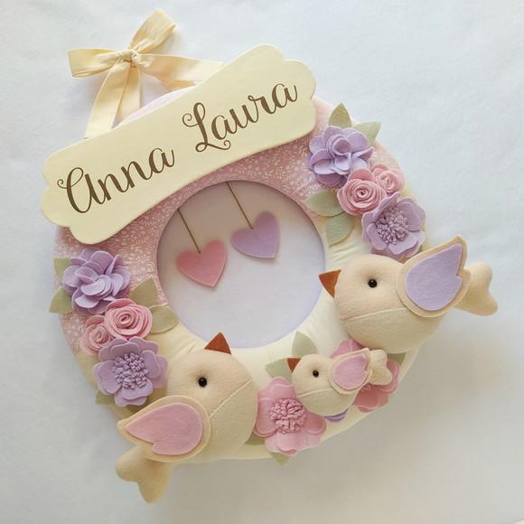 Guirlanda Passarinhos de Feltro Lilás e Rosa Anna Laura