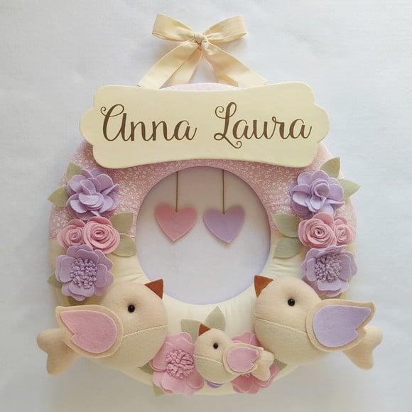 Guirlanda Passarinhos de Feltro Lilás e Rosa Anna Laura
