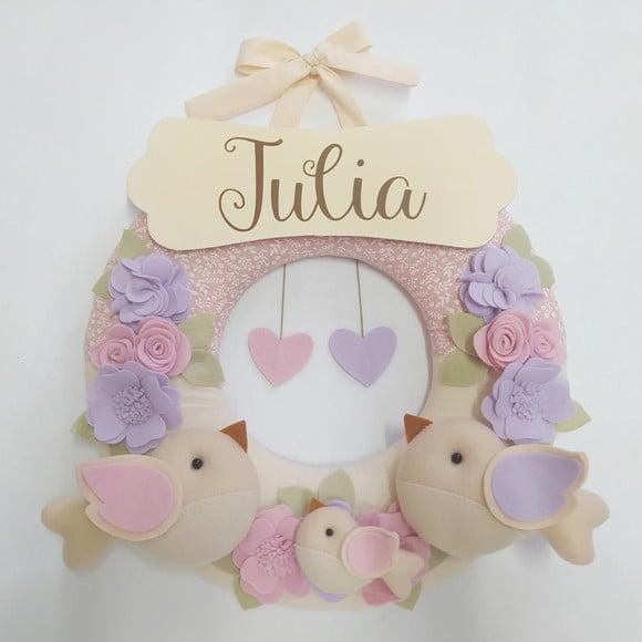 Guirlanda Passarinhos de Feltro Lilás e Rosa Julia