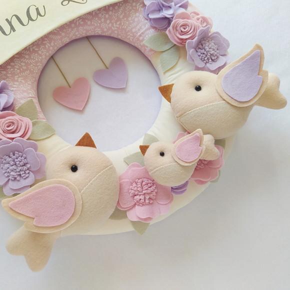 Guirlanda Passarinhos de Feltro Lilás e Rosa Anna Laura