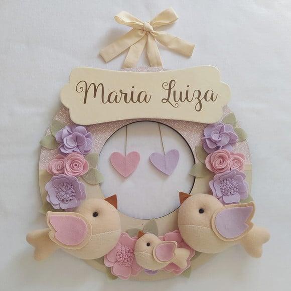 Guirlanda Passarinhos de Feltro Lilás e Rosa Maria Luiza
