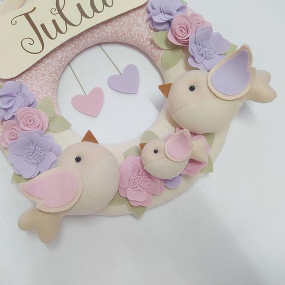 Guirlanda Passarinhos de Feltro Lilás e Rosa Julia