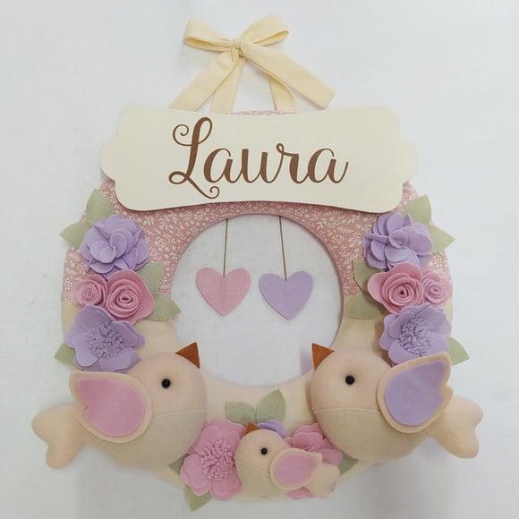 Guirlanda Passarinhos de Feltro Lilás e Rosa Laura