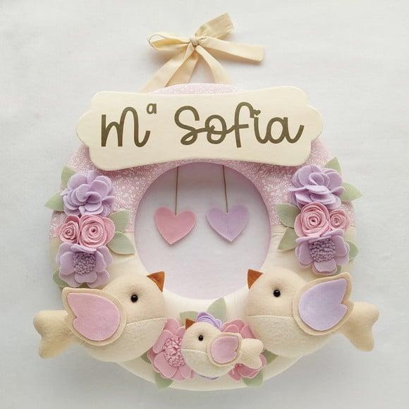 Guirlanda Passarinhos de Feltro Lilás e Rosa Maria Sofia