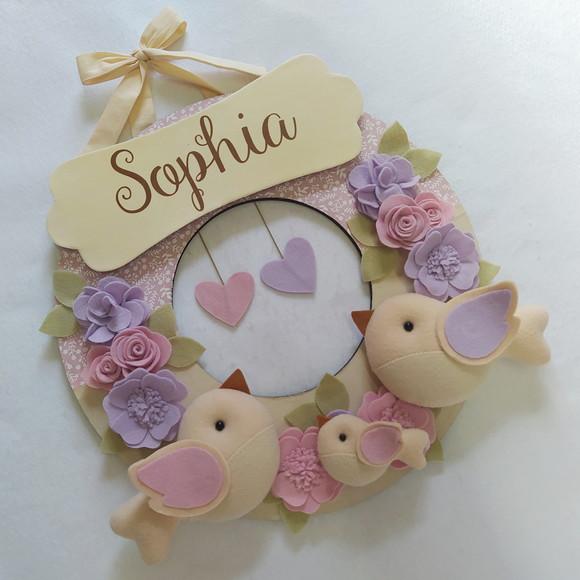 Guirlanda Passarinhos de Feltro Lilás e Rosa Sophia