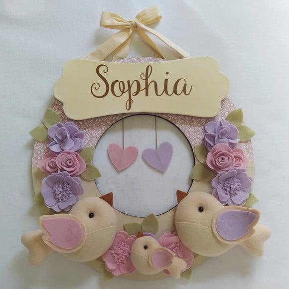 Guirlanda Passarinhos de Feltro Lilás e Rosa Sophia