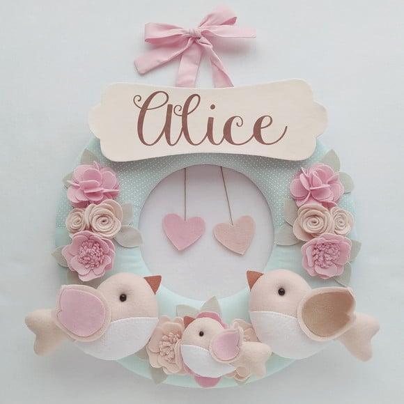 Guirlanda Passarinhos de Feltro Verde e Rosa - Alice