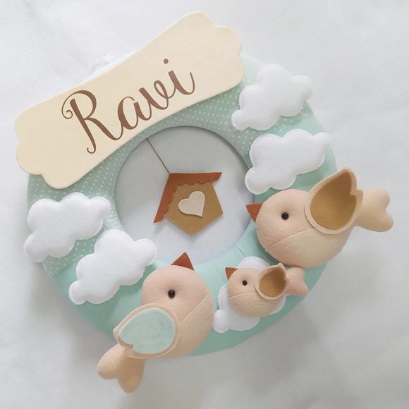 Guirlanda Passarinhos de Feltro Verde e Branco Ravi