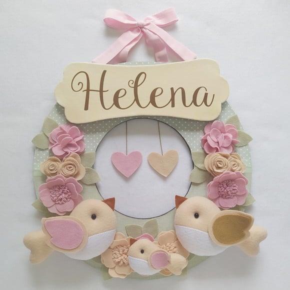 Guirlanda Passarinhos de Feltro Verde e Rosa - Helena