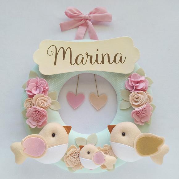Guirlanda Passarinhos de Feltro Verde e Rosa - Marina