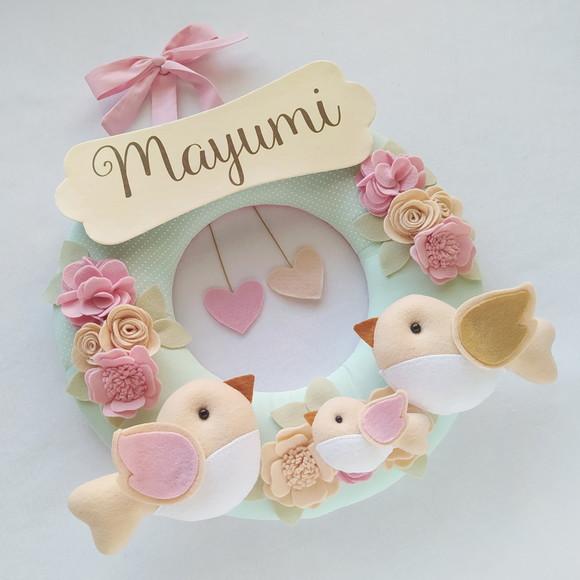 Guirlanda Passarinhos de Feltro Verde e Rosa - Mayumi