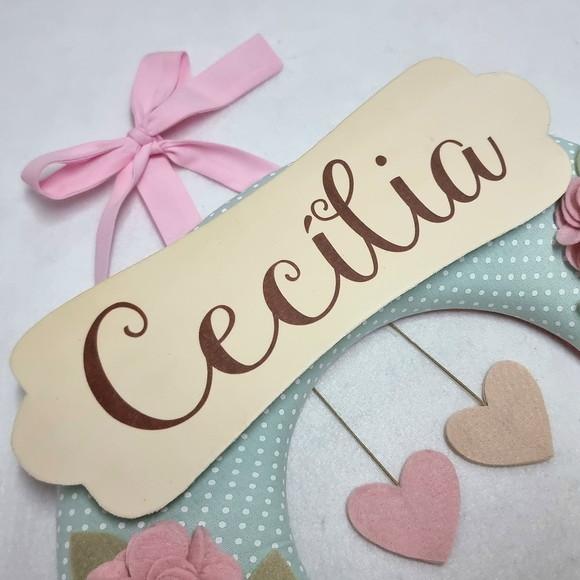 Guirlanda Passarinhos de Feltro Verde e Rosa Cecília