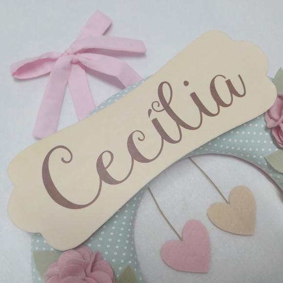 Guirlanda Passarinhos de Feltro Verde e Rosa Cecília