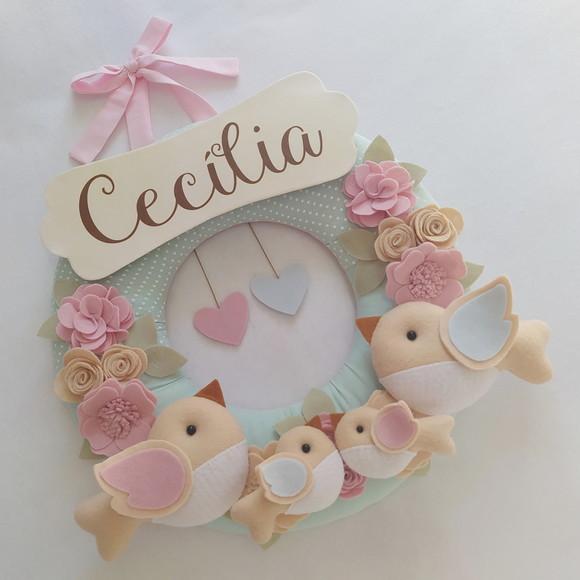 Guirlanda Passarinhos de Feltro Verde e Rosa Cecília
