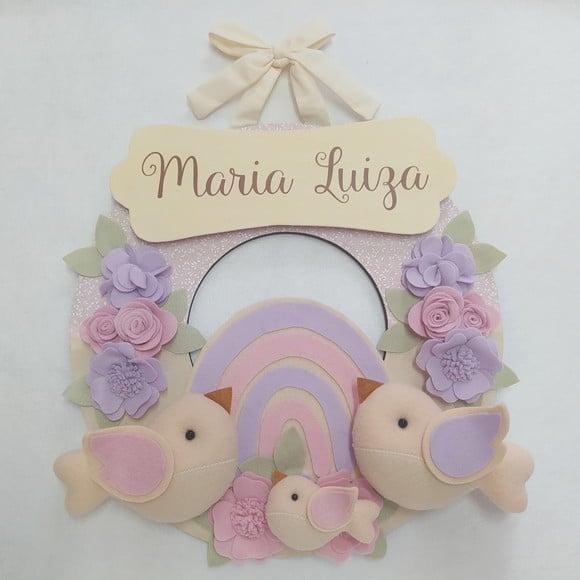 Guirlanda Passarinhos Lilás e Rosa Bebê Arco-íris - Maria Luiz