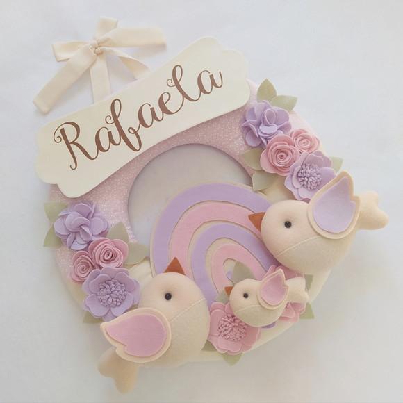 Guirlanda Passarinhos Lilás e Rosa Bebê Arco-íris- Rafaela