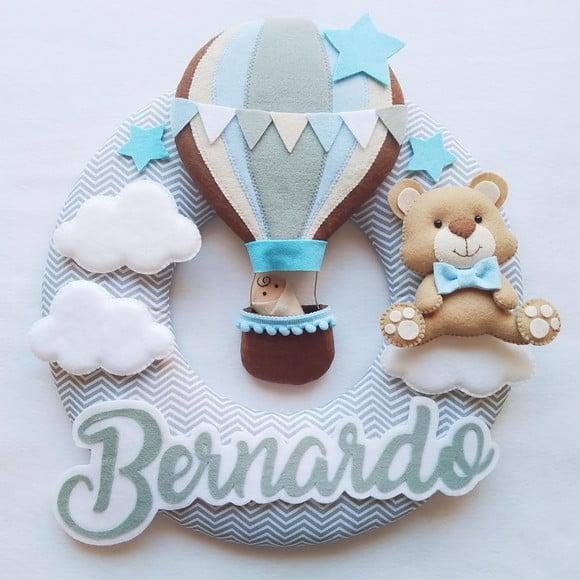 Guirlanda Porta de Maternidade Balão e Ursinho - Bernardo