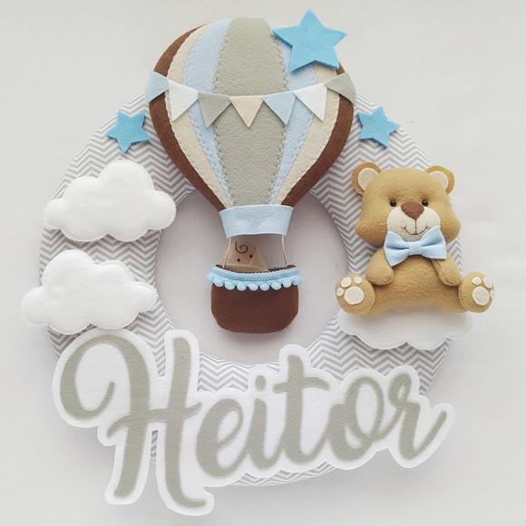 Guirlanda Porta de Maternidade Balão e Ursinho - Heitor