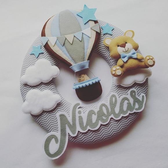 Guirlanda Porta de Maternidade Balão e Ursinho - Nicolas