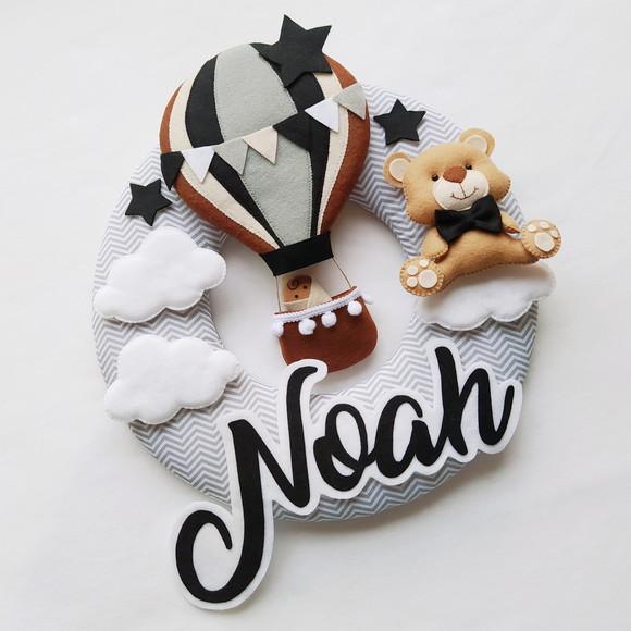 Guirlanda Porta de Maternidade Balão e Ursinho - Noah