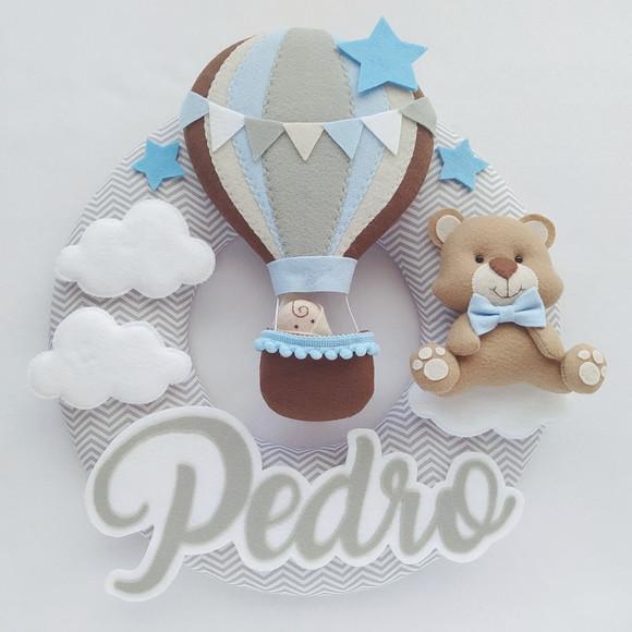 Guirlanda Porta de Maternidade Balão e Ursinho - Pedro