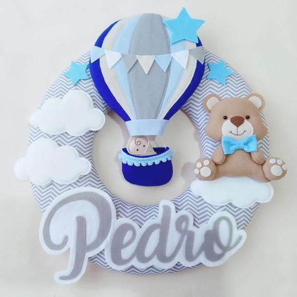 Guirlanda Porta de Maternidade Balão e Ursinho - Pedro