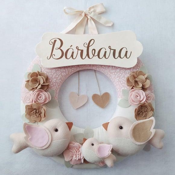 Guirlanda Porta de Maternidade Passarinhos Nude - Bárbara